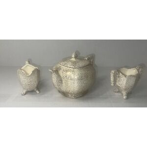 Rare Camden Pottery Creamer Sugar Teapot Set Hand Painted 22k Gold Trim Ark USA